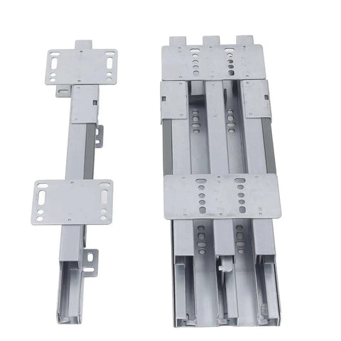 Bottom Mount Heavy Duty Drawer Slide with Pull Out Function for kitchen cabinets and closets, top and bottom mount rail set on white background