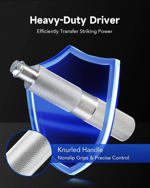 Heavy-duty driver with knurled handle from 10pc Bearing Press Kit with Race and Seal Driver Set for safe bearing installation