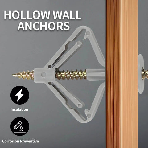 Heavy Duty Drywall Anchor Kit With Screws For Hollow Walls And Plasterboard, Self Drilling Butterfly Expansion Plugs installed