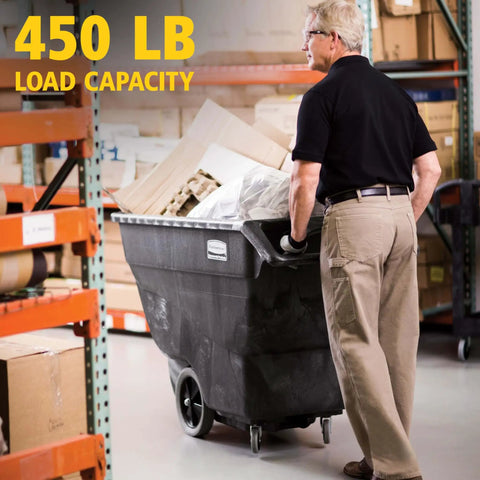 Heavy Duty Tilt Dump Truck Cart For 450 Lb Loads With Wheels Ideal For Trash And Recycling In Construction And Industrial Environments Rubbermaid Commercial Tilt Dump Truck Half Cubic Yard Capacity Through Doors Elevators in warehouse