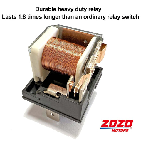 Close-up of a durable heavy-duty relay component for Dual Electric Fan Relay Kit For Radiator Cooling With Thermostat, Temperature Sensor.
