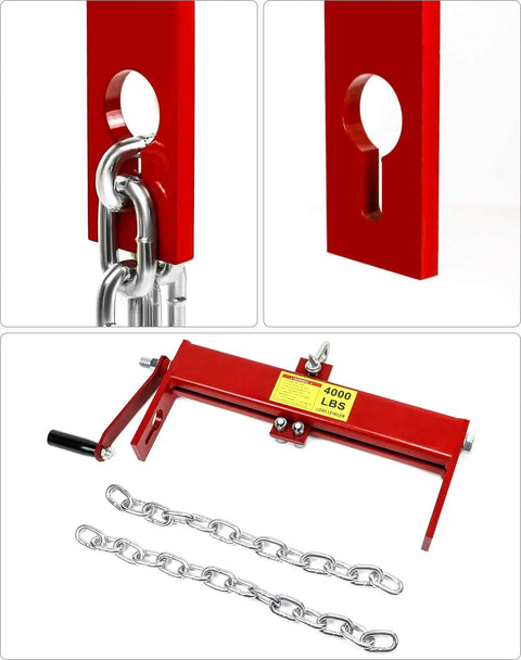 Engine Load Leveler 4000 Lbs Capacity, Heavy Duty Steel Hoist Leveler With Two Chains For Engine Handling And Positioning, Shop Crane Lift, Red Finish, Durable Corrosion Resistant Construction For Auto Shops