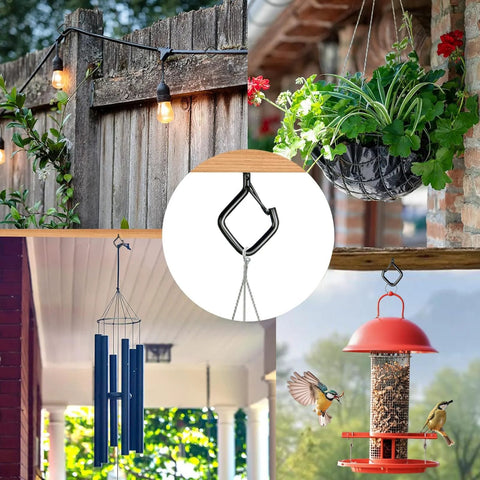 35 Piece Heavy Duty Eye Screw Hooks With Safety Buckle For indoor and outdoor hanging applications displayed with plants and lights