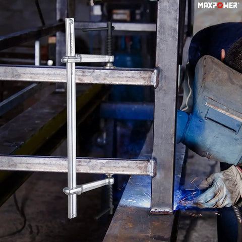 Multifunctional F Clamp 15 3 4 Inch Double Force Bar Clamp For Welding Metalworking And Woodworking in use during welding