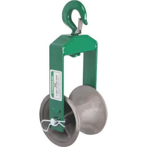 Front view of Feeding Sheave for 3-1/2-Inch Conduit with welded steel frame and 6-inch wheel for cable pulling