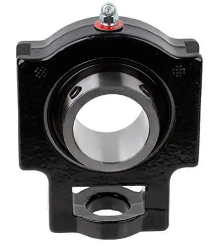 Front view of Heavy Duty Flange Block Ball Bearing With One And A Quarter Inch Shaft Built To Last Thanks To Interchangeable Cast Iron Housing