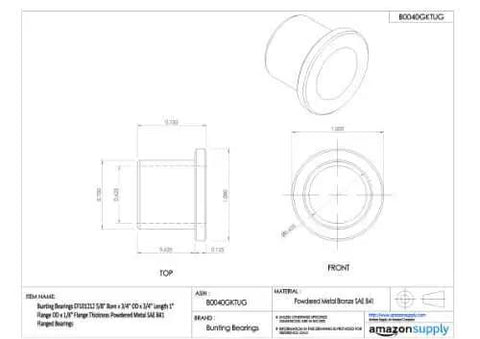 Technical drawing of Model EF101212 Heavy Duty Flanged Bearings Set With Powdered Metal SAE 841 Self Lubricating Bronze Bushings