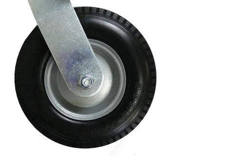 Heavy Duty Flat Free Spring Gate Caster With Universal Mount Eight Inch Wheel 220 Pound Load Capacity close-up view