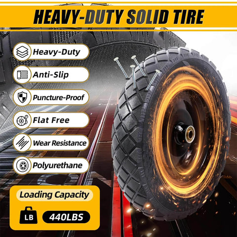 4.80/4.00-8" flat free tire and wheel 15" solid wheelbarrow tires with features like anti-slip and puncture-proof capacity 440lbs