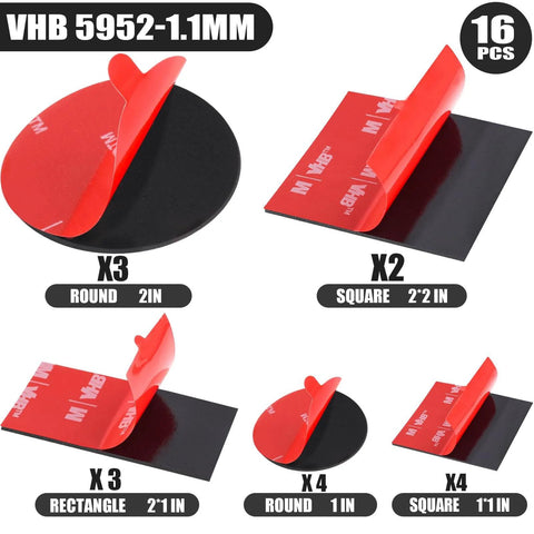 Navona 16Pack Heavy Duty Double Sided Mounting Tape – VHB 5952 Foam Tape, various shapes and sizes, waterproof, heat resistant
