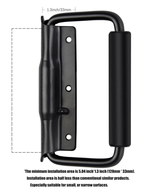 5.15 Inch Heavy Duty Folding Handle With Rubber Grip Spring Loaded 3 Mounting Holes For Toolbox Cabinet Luggage And Outdoor Storage