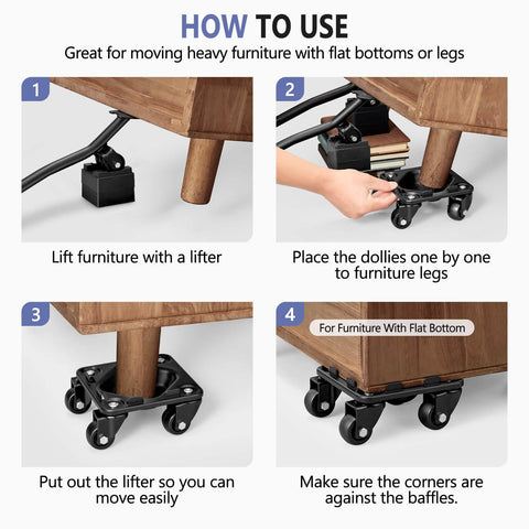 How to use guide for 2000 lb heavy duty furniture dolly with groove design, carbon steel panel movers, anti slip grooves and L shaped baffles.
