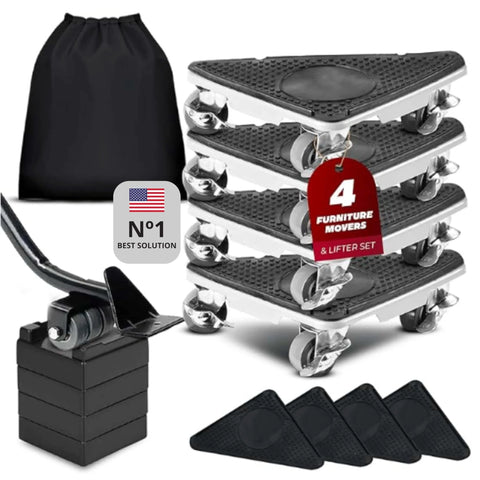 Heavy Duty Furniture Dolly Set with Lifter, 360° Rotating Rollers, Floor Protection Pads, Gloves, Storage Bag, 2650 lb Capacity