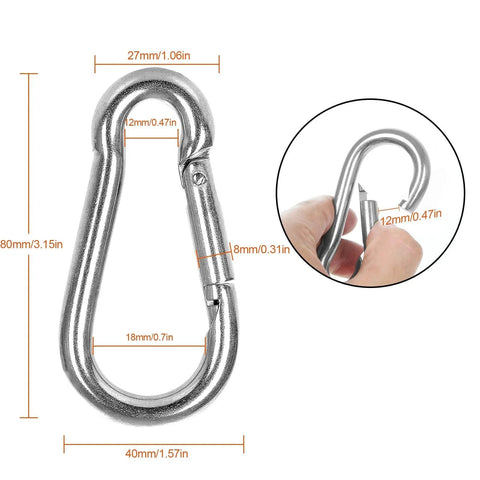 Sixty Pack Heavy Duty Galvanized Steel Carabiner Clips M8 Three And One Eighth Inch Spring Snap Hooks Quick Links For Camping