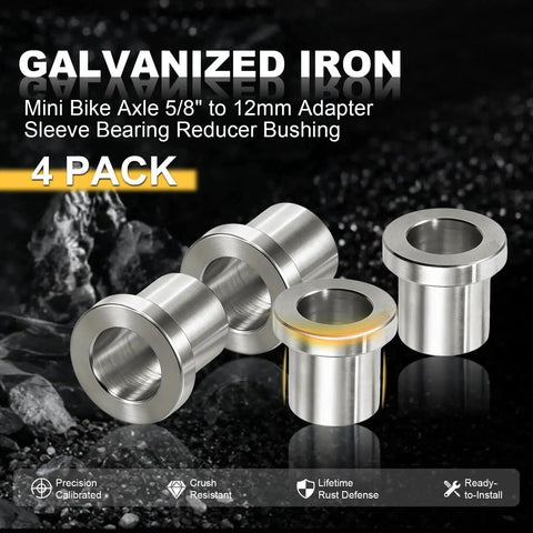 Four Pack Five Eighths To Twelve Millimeter Adapter Sleeve Bearing Reducer Bushing For Mini Bike Axle in Galvanized Iron