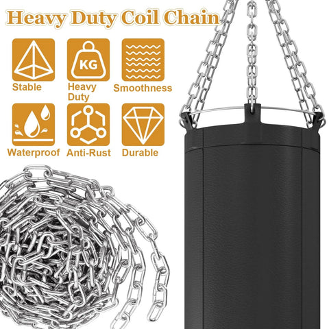 Heavy duty coil chain with punching bag, 19.6ft (6 m) Length Galvanized Steel Chain, 0.23 Inch(6 mm) Heavy Duty Coil Chain, Stainless Steel Link Chain.