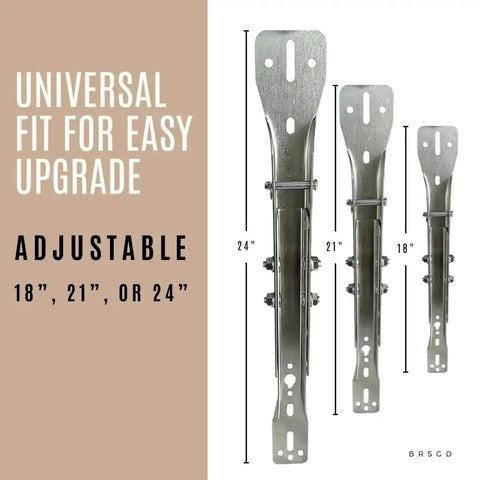 Beefed Up Heavy Duty Adjustable Garage Door Reinforcement Bracket for 18-24 Inch Panels, three sizes shown
