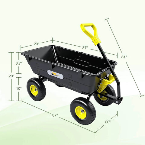 Heavy Duty Garden Dump Cart Utility Wagon with 900 LB Capacity 5 Cu Ft Bed 10 Inch Pneumatic Tires and 180 Degree Pivot Steering