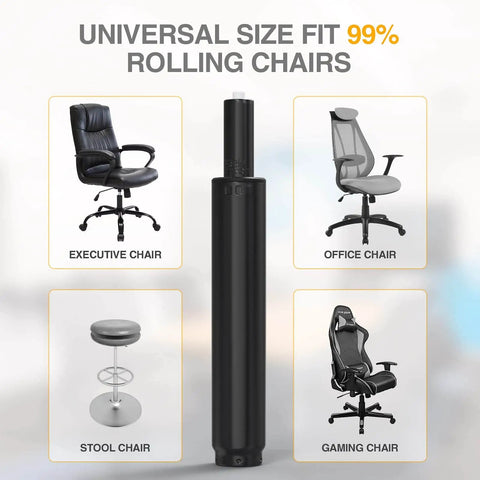 Heavy Duty Gas Lift Office Chair Cylinder Replacement For Most Chairs Universal Size Fits 50mm Center Hole Class 4 Hydraulic Piston For Task And Executive Chairs HOSALI Replacement Parts displayed with various chairs.