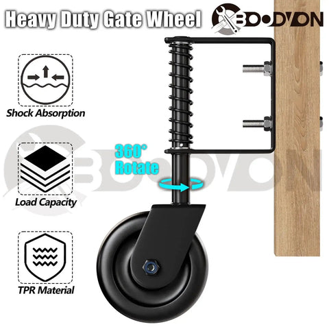 4.3 Inch Heavy Duty Gate Caster With Bearing And Spring Loaded Gate Wheel, 360 Degree Rotation For Wooden Gates, Black