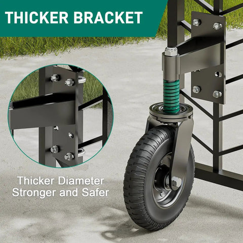 Heavy Duty Gate Wheel 8 Inch With Spring Loaded 360 Degree Rotation Gate Caster Kit for Wooden Gates and Metal Tube Gates, black, installed