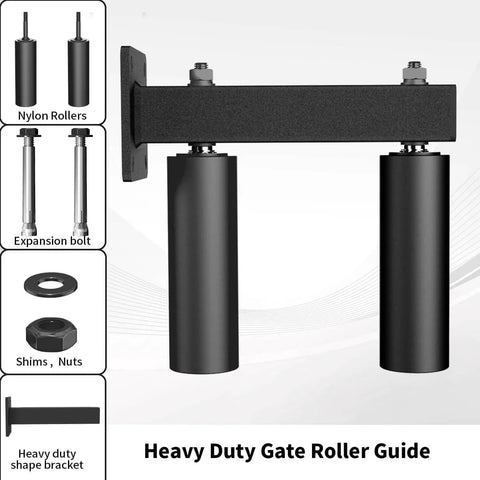 Adjustable Sliding Gate Guide Roller 6 Inch Dual Hard Nylon Rollers Heavy Duty Steel Bracket Rust Proof Design Black 2 Pack