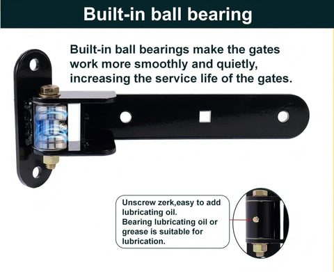 Heavy Duty Gate Hinges 900 Lbs Capacity - 13" Bolt-On or Weld-On Hinges with Built-in Ball Bearings, lubrication details