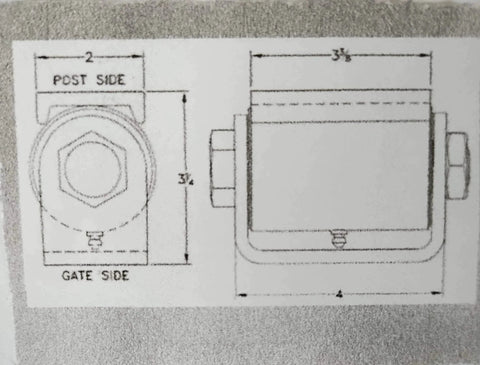Diagram of Heavy Duty Gate Hinge (3,000 lbs Weight Capacity) - 1 Pair showing dimensions and design for mounting.