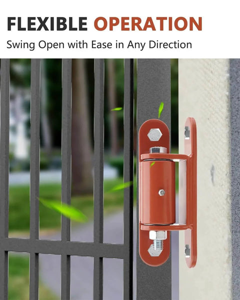 Outdoor scene showing 7 Inch Heavy Duty Gate Hinge Bolt On Or Weld On Gate Hinge 2 Pack dual installation with flexible operation on metal gate.