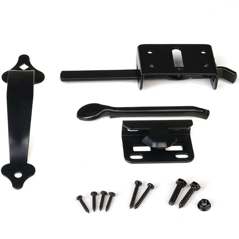 Heavy Duty Gate Latch For Wooden Fence With Self Locking Thumb Latch 8 Inch Handle Steel Black Finish Gate Kit components