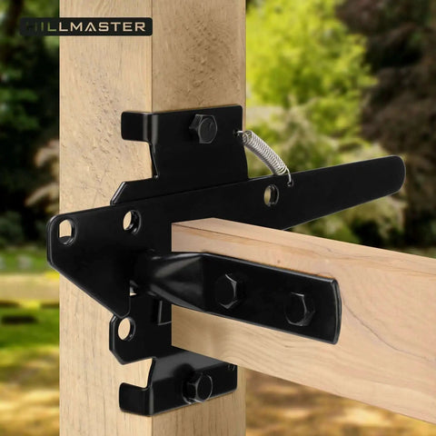Heavy Duty Self Locking Gate Latch For Wooden Fences And Metal Gates, black powder coat, post mount, outdoor installation