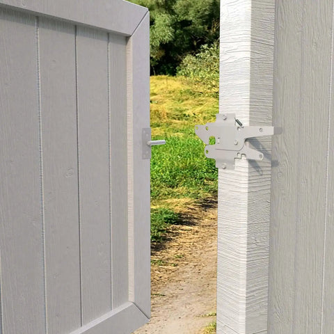 Heavy Duty Gate Latch With Post Mount Automatic Self Closing Door Latch for Wooden and Vinyl Fences outdoor installed on gate