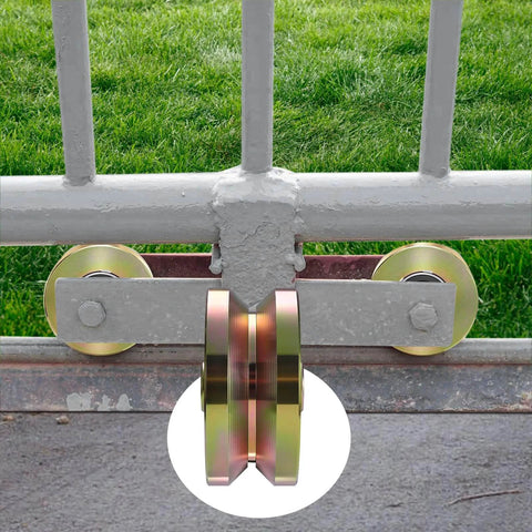 4" Heavy Duty Sliding Gate Rollers Wheels 2 Sets V Groove Slide Wheel Solid 4" Dia 1-3/4" Width Double Bearing 3000 Lbs Capacity with Screws