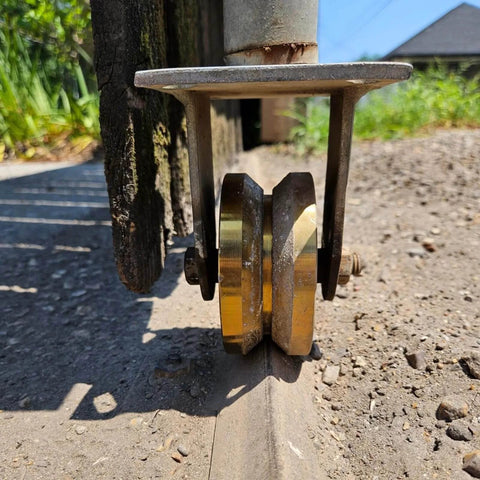 4" Heavy Duty Sliding Gate Rollers Wheels 2 Sets V Groove Slide Wheel Solid 4" Dia 1-3/4" Width Double Bearing 3000 Lbs Capacity with Screws installed