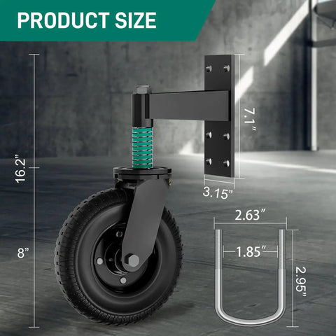 Heavy Duty Gate Wheel 8 Inch With Spring Loaded 360 Degree Rotation Gate Caster Kit For Wooden Gates And Metal Tube Gates