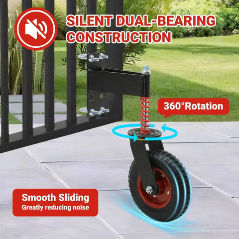 Heavy Duty Gate Wheel With 8 Inch Wheel 600 Lbs Capacity Shock Absorbing Spring Swivel Gate Wheels for metal and wooden gates.