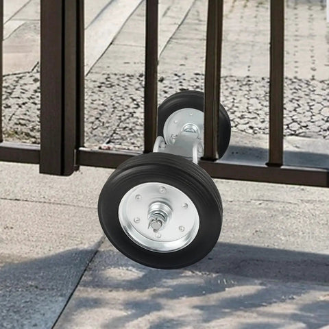 8 Inch Heavy Duty Gate Wheel With Hard Rubber Tread And Adjustable Steel U Bolts For Chain Link Fence And Metal Tube Gates Fits 1.57 To 2.75 Inch Round Gate Frames And Up To 2 Inch Diameter Pipes Corrosion Resistant And Rust Proof installed on metal gate