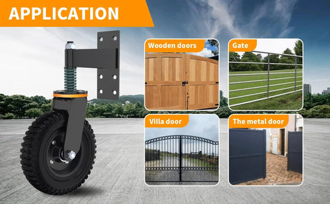 8 Inch Heavy Duty Gate Wheel With Solid Rubber Tire And Shock Absorbing Springs, examples on various gate types