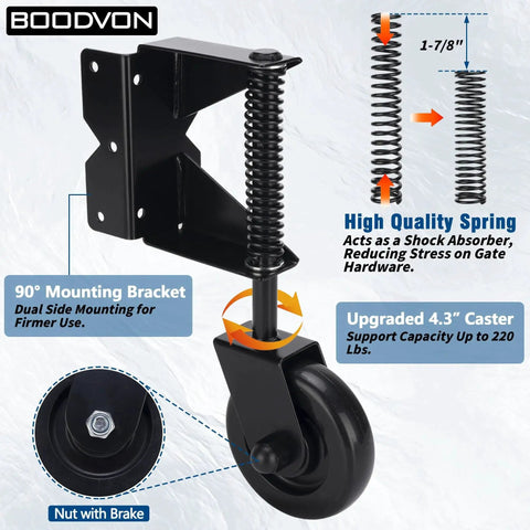 Heavy Duty Gate Wheel And Casters For Outdoor Wooden And Fence Gates Spring Loaded For Shock Absorption 360 Degree Swivel