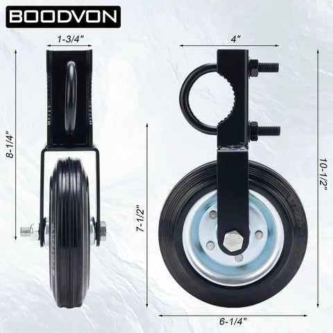 Heavy Duty Gate Wheel Caster Kit For Chain Link Fence Swing, 6 Inch Wheel, side view with steel plate and U-bolts