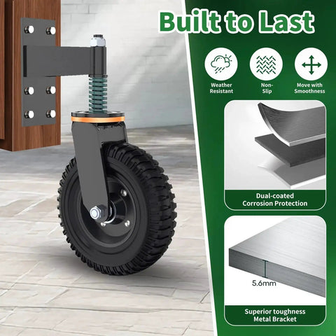 Eight Inch Gate Wheel For Metal Tube Gates, Heavy Duty Swivel Wheel With 360 Degree Rotation And Spring Loaded Design