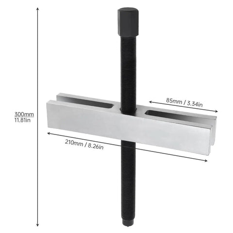 Front view of Beefy Heavy Duty Gear And Pulley Puller With 2 Inch To 7 3 Quarters Inch Spread, 4140 steel, showing dimensions.