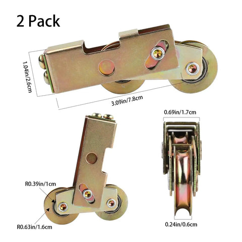 2 Pcs Gold Sliding Door Rollers With 1-1/4 Inch Tandem Wheels, Heavy-Duty Steel Ball Bearings and Rear Adjustment, 2-pack