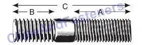 Diagram of a Pack Of 10 Grade 8 Double End Studs 9/16-18 SAE And 9/16-12 USS 3 In, showing dimensions and threads on both ends.