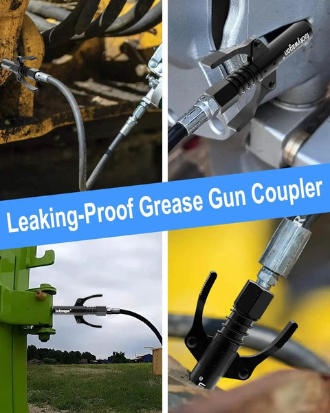 Heavy Duty Grease Gun Coupler With Leakproof Quick Lock Release used on machinery and equipment with 10,000 PSI high pressure applications