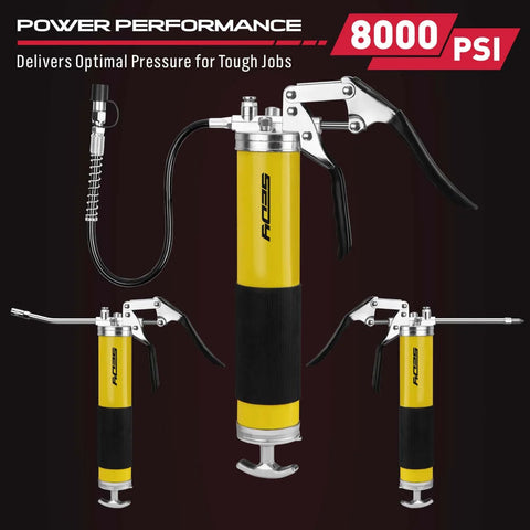 17-Piece Heavy Duty Grease Gun Kit: 14oz Grease Tube Flexible Hose Bearing Grease Pump 8000 PSI Pistol Grip Grease Guns Tool