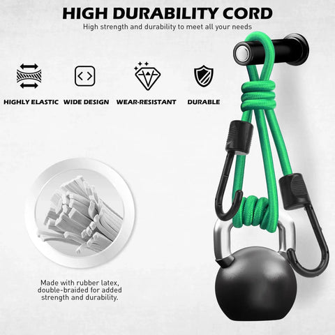 High durability bungee cord with hooks, showcasing elastic strength, part of 60 Piece Bungee Cords with Hooks Assorted Sizes 10 Inch 18 Inch 24 Inch 32 Inch 40 Inch Heavy Duty Outdoor Tie Downs for Canopies Tarps Tents Equipment Organizer.