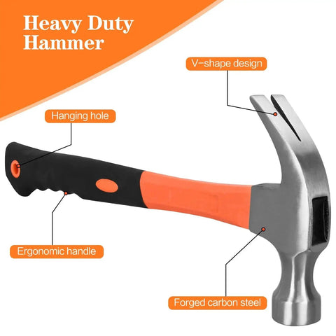 Eight Ounce Straight Rip Claw Hammer With Fiberglass Handle Smooth Face Non Slip Grip for carpentry DIY and home improvement.