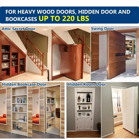 Heavy Duty Pivot Hinge For Wood Doors With Stainless Steel Hidden Door Hardware For Secret Doors And Bookshelves, 360 Degree Rotation