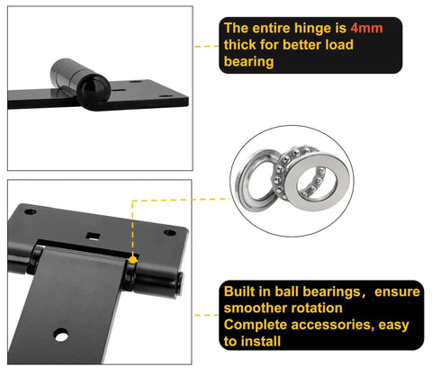Beefy 12 Inch Heavy Duty T Strap Hinges Set Black Outdoor With 180 Degree Opening For Wooden Fence Shed Doors Barn Gates Rust Resistant 4mm Carbon Steel Durable Easy Install 2 Pack with ball bearings